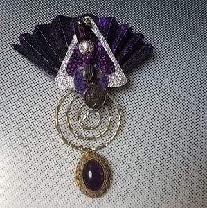 Boho pin purple mod brooch 4carat amethyst pendant pin